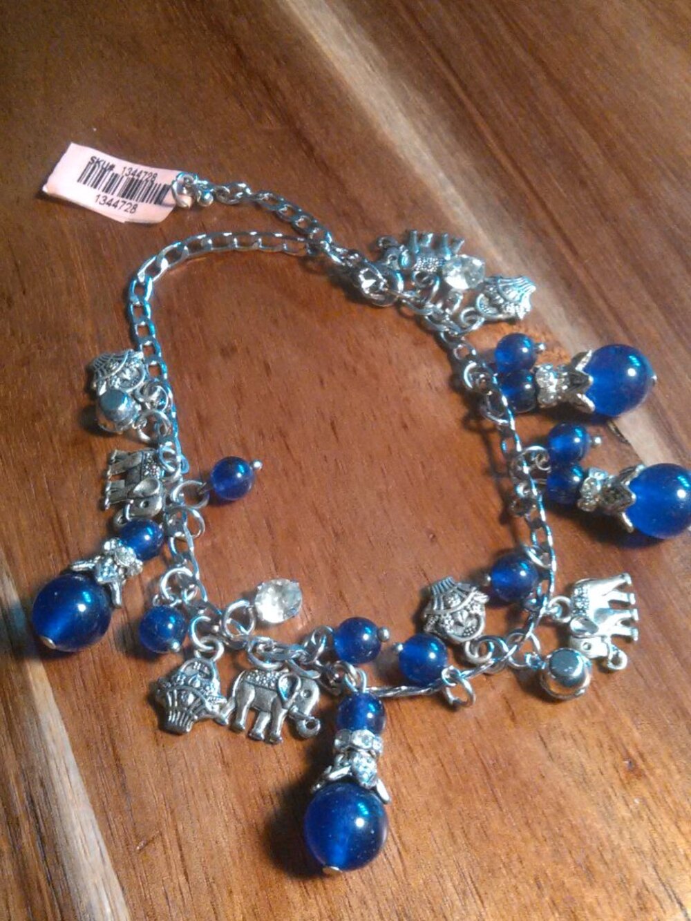 Purple Bead and Elephant Charm Ankle Bracelet (8.5 to 10.5 Inch)